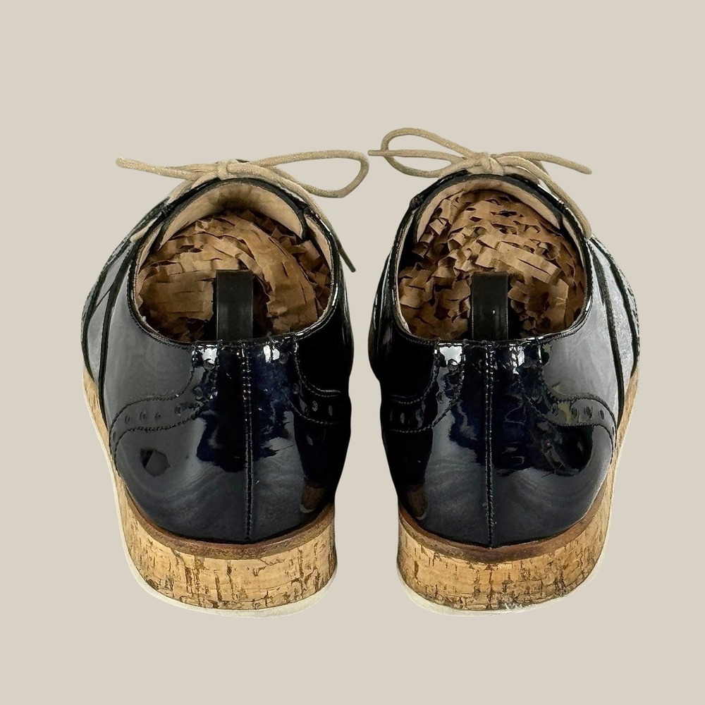 Paul Green Dandy Patent Leather Oxford Shoes Womens US 9 UK 6.5 Cork Platform - Picture 4 of 10